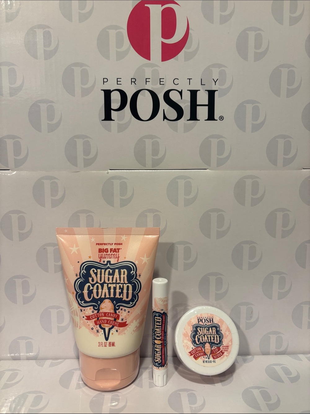 Perfectly Posh Sugar Coated Cotton Candy Hand Crème, Lip Balm, & Lip Scrub Set